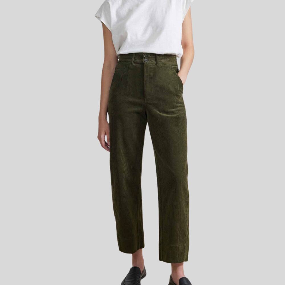 Apiece Apart Mari Barrel‎ Pant Corduroy Olive Green High Rise Ankle Sz 0